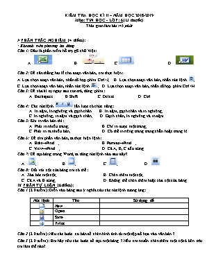Đề kiểm tra học kỳ 2 môn Tin học Lớp 6 - Năm học 2018-2019